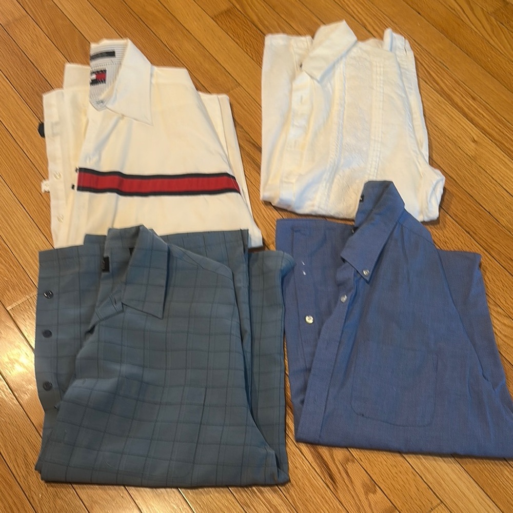 Men's White and Blue Shirt Set